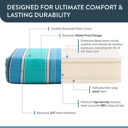 California Umbrella Outdoor Dining Chair, Patio Seat Cushion, 20 x 40 Inch, Premium Outdoor Memory Foam, Fade Resistant Sunbrella Fabric, Fabric Ties,Dolce Oasis