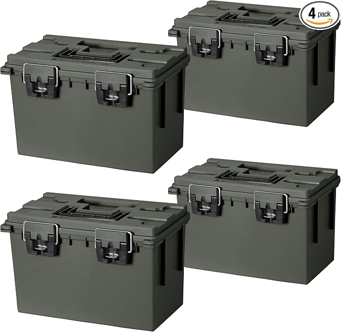 Sheffield XL Ammo Box Made in USA, Stackable Lockable Ammo Storage Box | 4 Pack Lockable Storage Box, Water and Dust Resistant Dry Box, Secures Hunting Gear, Gun Accessories, Supplies, and Bullets