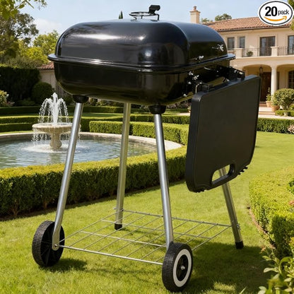 Outdoor Grills & Smokers: Portable Camping Charcoal Grill Cooking Barbecue with Thermometer, Side Shelves, and Ash Pan for Backyard BBQ,A5