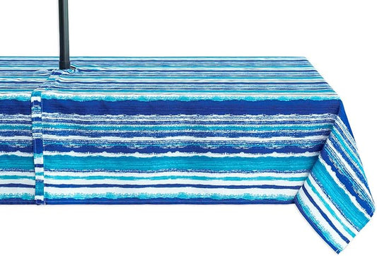 YiHomer Indoor Outdoor Tabletop for Spring Summer Decorations, Picnics and Dinner Parties - Stain and Water Resistant, Crayon Art (Ocean), Zipper Tablecloth, 60 x 120 Rectangle with Umbrella Hole