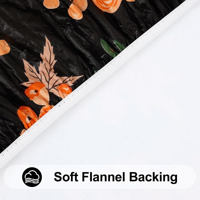 Smiry Thanksgiving Fitted Table Cover, Flannel Backed Vinyl Tablecloth | Waterproof Elastic Stretch Table Cloth, Wipeable Plastic Tablecloth for Autumn Harvest & Parties (Black & Yellow, 42" x 42")