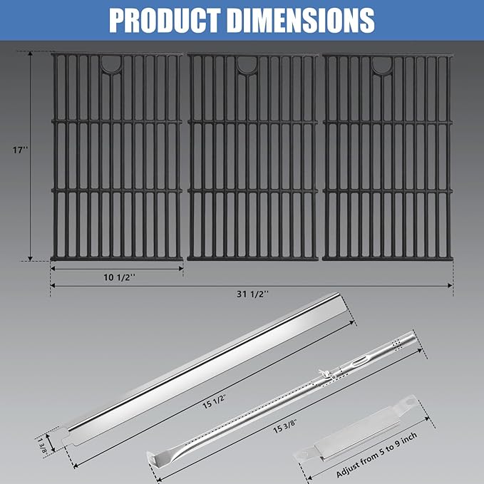 Criditpid Grill Replacement Parts for Charbroil 463229521 463229021 463228622 463259223 463284422, G426-0005-W1 Grill Grates, Heat Plates, Burners and Igniter for Charbroil Performance 6 Burner Grill
