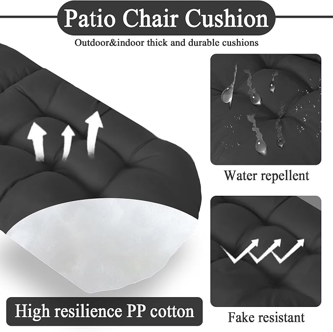 Adirondack Chair Seat Cushion for Outdoor Patio Wicker Porch Furniture | Waterproof cover with straps, PP cotton, high back thick seat pad for adirondack rocking chair lawn indoor outdoor 44x19x4