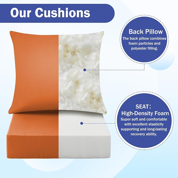 IASEAHK Outdoor Seat Cushion Set, Waterproof & Fade Resistant Patio Chair Cushions, Outdoors Cushion for Patio Furniture, 24 x 24 x 4 Inch, Outdoor Couch Cushions with Handle and Ties, Spice