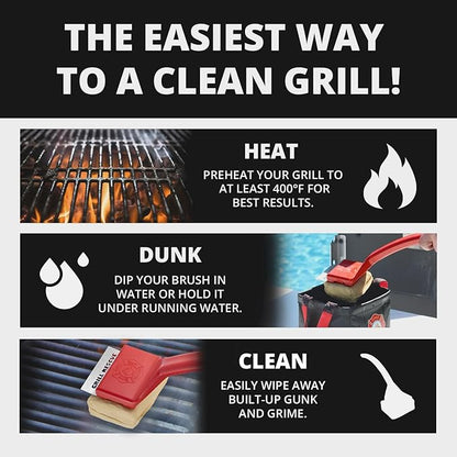 Grill Rescue Bristle-Free Steam Cleaning Grill Brush - Safe for All Grill Types, Heat-Resistant Kevlar Head, Perfect for Stainless Steel, Porcelain, Cast Iron Grates (Scraper Brush)