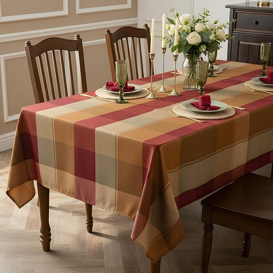 Plaid Tablecloth for Thanksgiving, 60 x60 inches Checkered Style Table Cloth Holiday Family Gathering Rectangle Table Cover - Spillproof & Waterproof - Ideal for Indoor & Outdoor Use