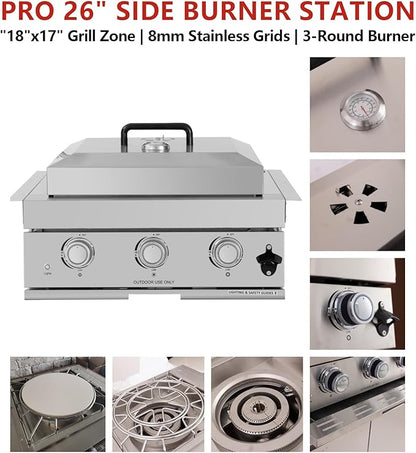 12PCS 32" Built - In Outdoor Kitchen System, 60000 BTU Stainless Steel BBQ Grill Island, Propane Gas Grill with Sink, Rotisserie Kit, Waste bin combo, Cabinets, Patio Backyard Cooking Station