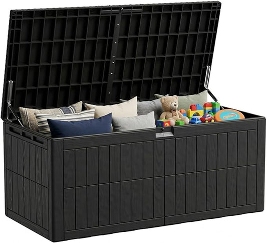 220 Gallon Outdoor Storage Box, Waterproof Lockable Resin Deck Box for Patio Furniture Cushions, Garden Tools, Pool Supplies, Extra Large Patio Storage Chest with Double Wall Design, Black