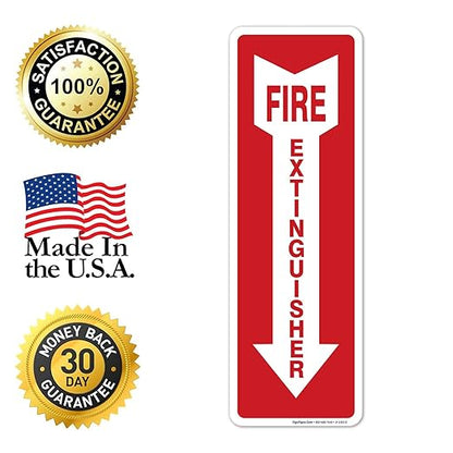 (6 Pack) Fire Extinguisher Sign 4 X 12" 4 Mil Sleek Vinyl Decal Stickers Weather Resistant Long Lasting UV Protected and Waterproof Made in USA