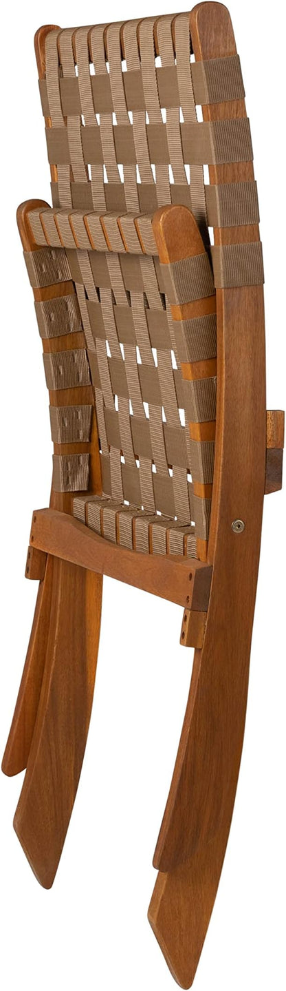 64098 Sava Indoor Outdoor Folding Chair Low Slung Portable Seating Solid Acacia Wood Woven Seat & Back Indoors Porch Lawn Garden Fishing Sporting - Brown Webbing
