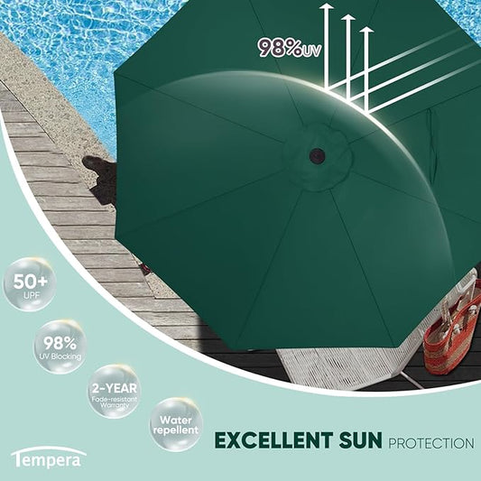 Tempera Patio Market Outdoor Table Umbrella with Push Button Tilt and Crank, Large Sun Umbrella with Sturdy Pole & Fade Resistant Canopy, Easy to Set