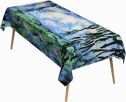 60x120 Inch Monet Water Lilies Rectangle Tablecloth Nature Landscape Impressionist Oil Painting French Vintage Table Cloth Waterproof Durable Table Cover for Kitchen Dining Party Art Home