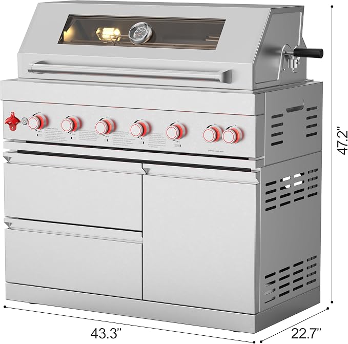 6-Burner Propane Modular Outdoor Kitchen Grill Module 87900 BTU Stainless Steel BBQ for Patio Island Large Family Gatherings Backyard Entertaining LPG