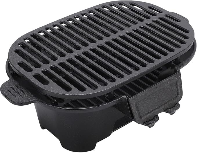 AMONIDA Hibachi Grill, Cast Iron Charcoal Grill, Portable BBQ Grills with Adjustable Grate, Ideal for Camping, Balcony & Backyard