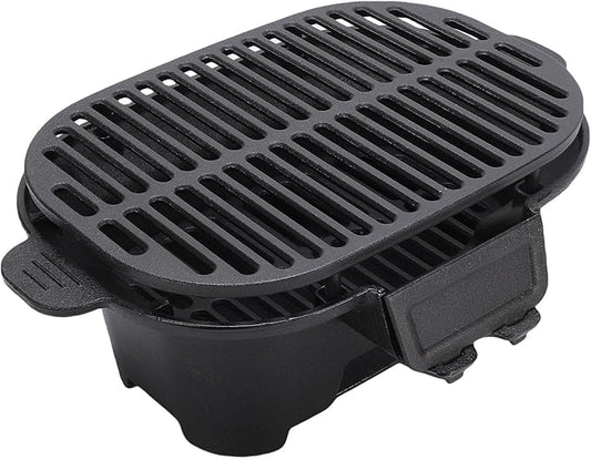 AMONIDA Hibachi Grill, Cast Iron Charcoal Grill, Portable BBQ Grills with Adjustable Grate, Ideal for Camping, Balcony & Backyard