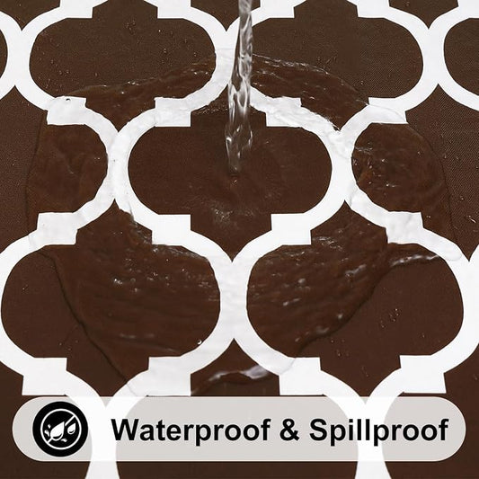 Smiry Round Plastic Table Cloth, Waterproof Vinyl Tablecloth with Flannel Backing for Round Tables, Wipeable Spillproof Tablecloths for Dining, Camping, Indoor and Outdoor (60" Round, Coffee)