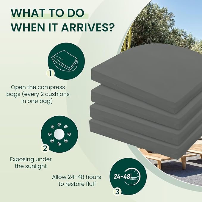 HARBOREST Outdoor Chair Cushions Set of 4, Water Resistant Patio Chair Cushions with Ties, Outdoor Seat Cushions for Patio Furniture, 17"x16"x2", Dark Grey