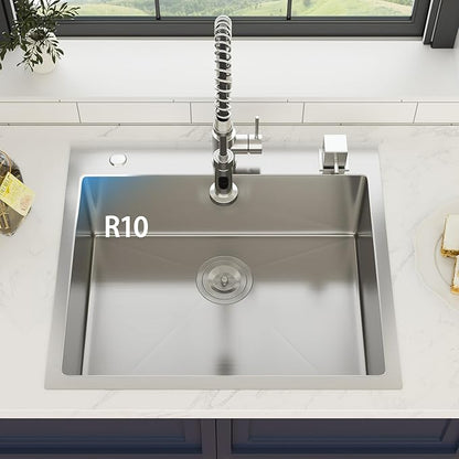 25 Inch Drop In Kitchen Sink 25 x 22 Kitchen Sink 18 Gauge Stainless Steel Single Bowl Topmount Handmade Sink, 25x22x8