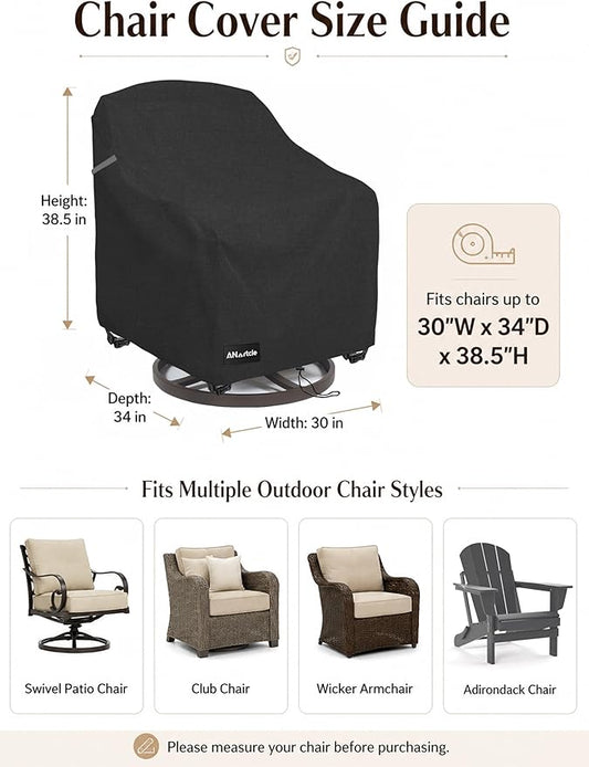 ANartcle Swivel Patio Chair Covers 2 Pack,Waterproof Heavy Duty Outdoor Chair Covers,Patio Swivel Chair Covers for Outdoor Furniture (30 W x 34 D x 38.5 H inches)Black.