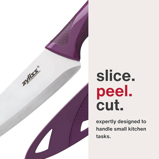 Zyliss Utility Knife with Sheath Cover - Precision Knife for Cutting & Slicing - Paring Knife for Meat, Fruits & Vegetables - Culinary Kitchen Knife - 5.5" Carbon Stainless Steel Blade - Purple