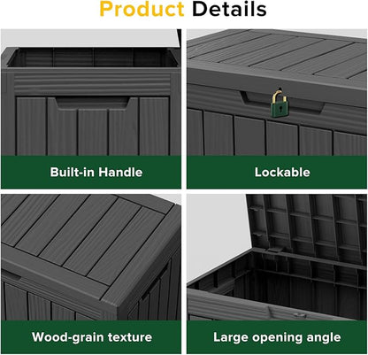 Waterproof Outdoor Storage Box, 45 Gallon Lockable Deck Box, UV-Resistant Outside Storage Bin With Hydraulic Lid For Patio Furniture, Cushion Organizer, Garden Tools, Pool Accessories, Black