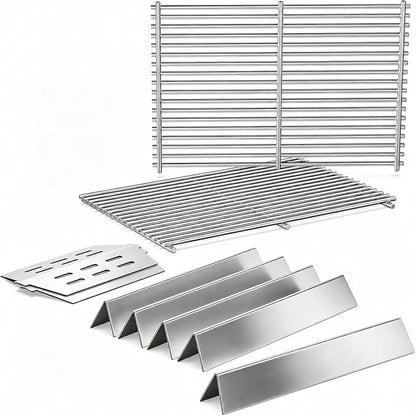 QuliMetal 304 Stainless Steel 7524 Grill Grates & 7621 Flavorizer Bars, 65505 Heat Deflectors for Weber Genesis 300 Series with Front Control Knob, Replacement for Genesis E310 S310 E/S320 E/S330