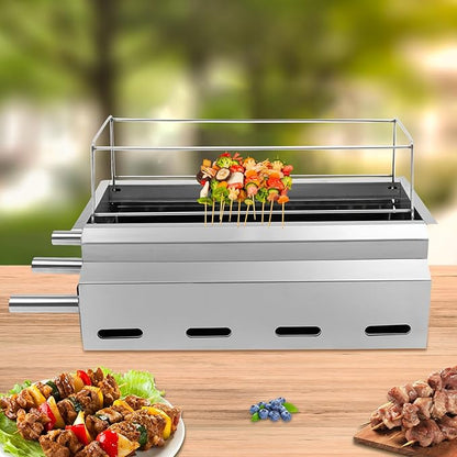Outdoor Barbecue Grill, Charcoal Grill, Stainless Steel Portable Barbecue Grill for Outdoor, Backyard, Travel, Picnic, Camping, Party,Silver