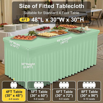 Smiry Spandex Elastic Fitted Table Cloth Skirt for 4FT Rectangle Table | Stretch Washable Table Cloth, Banquet Table Cover for Wedding, Party, Indoor & Trade Shows, (Light Green, 48Lx30Wx30H)