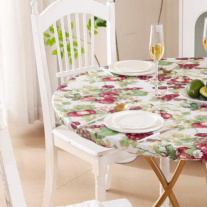 Walrus Round Vinyl Fitted Tablecloth with Flannel Backing Elastic Edge Design Table Cover Waterproof Oil-Proof PVC Table Cloth Stain-Resistant Best for 45"-56" Round
