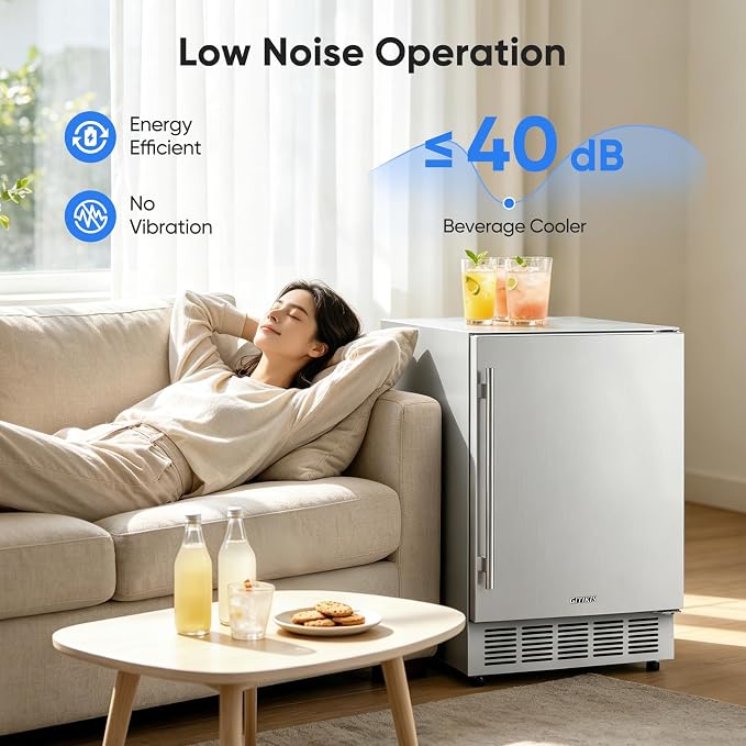 24 Inch Outdoor Beverage Refrigerator Built-in Patio Fridge | Under Counter drink Cooler with Stainless Steel Door, Digital Control, Quiet Cooling System for Backyard, Outdoor Kitchen