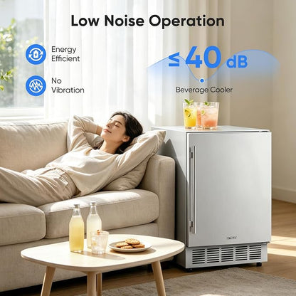 24 Inch Outdoor Beverage Refrigerator Built-in Patio Fridge | Under Counter drink Cooler with Stainless Steel Door, Digital Control, Quiet Cooling System for Backyard, Outdoor Kitchen