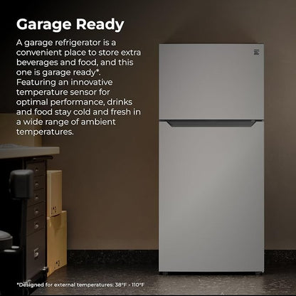 Kenmore 25 cu. ft. 33" Wide Top Mount Refrigerator - FPR Stainless Steel | Adjustable Glass Shelving, Crisper Drawers, Gallon Door Bins, LED Lighting, Fingerprint Resistant SS, ENERGY STAR Certified
