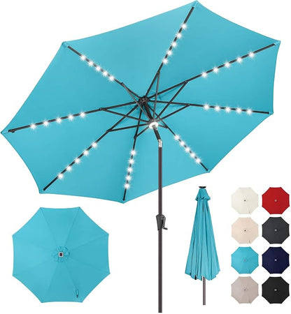 Solar Patio Umbrella with Centre Light, 10 ft Aqua Blue | 40 LED Lights, UV Protection, Solar Outdoor Umbrella for Porch, Deck, Pool, Table, Garden, Provides Evening Lighting