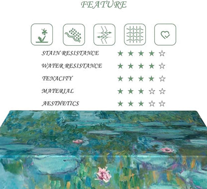 52x70 Inch Oil Painting Rectangle Tablecloth Monet Impressionist Art Water Lilies Series Table Cloth Washable Durable Table Cover for Dining Garden Atelier BBQ Home Decor
