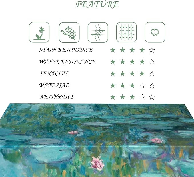 54x78 Inch Oil Painting Rectangle Tablecloth Monet Impressionist Art Water Lilies Series Table Cloth Washable Durable Table Cover for Dining Garden Atelier BBQ Home Decor
