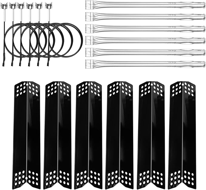 Uniflasy Grill Replacement Parts Kit for Expert Grill 6-Burner 720-0969, 720-0969G, 720-0969GB, 720-0969GA Propane Gas Grill Porcelain Steel Heat Plate Stainless Steel Burners, 6 Packs