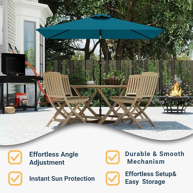 6.5' x 10' Rectangular Patio Umbrella Large Outdoor Market Umbrella w/UV Protection, Push Button Tilt and Crank Lift, Rectangle Table Umbrella for Garden, Deck, Pool, Patio, Lake Blue