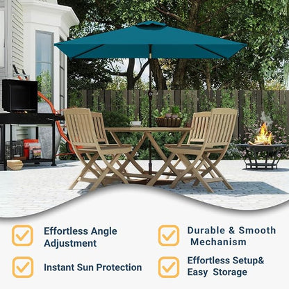 6.5' x 10' Rectangular Patio Umbrella Large Outdoor Market Umbrella w/UV Protection, Push Button Tilt and Crank Lift, Rectangle Table Umbrella for Garden, Deck, Pool, Patio, Lake Blue