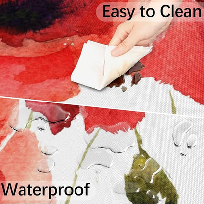 Fitted Round Tablecloth with Umbrella Hole and Zipper Red Flowers Outdoor Elastic Table Cloth 45"-56" Oil-Proof Waterproof Floral Patio Table Cover for Picnic Party