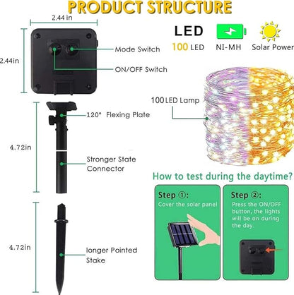(Warm White ⇋ Multicolor) Solar Christmas String Lights Outdoor, 2-Pack 80FT 200 LED Waterproof Copper Wire, Solar Twinkle Lights with 8 Modes Solar Fairy Light for Tree Garden Wedding Christmas Decor