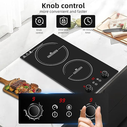 Double Induction Cooktop,110V 2600W 2 burner induction cooktop with hot plat with LED Touch Screen 10 Levels,Child Safety Lock & Timer 110V countertop burners