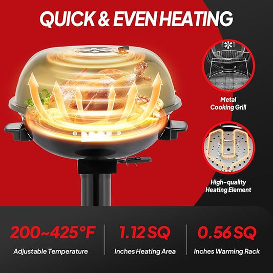 ROVSUN 1600W Vertical Electric Grill with Lid, Red 304 Stainless Steel Grill w/Detachable Pull-out Drip Tray, Double Layer Design, Portable & Removable, for Indoor and Outdoor Use (Black Vertical)