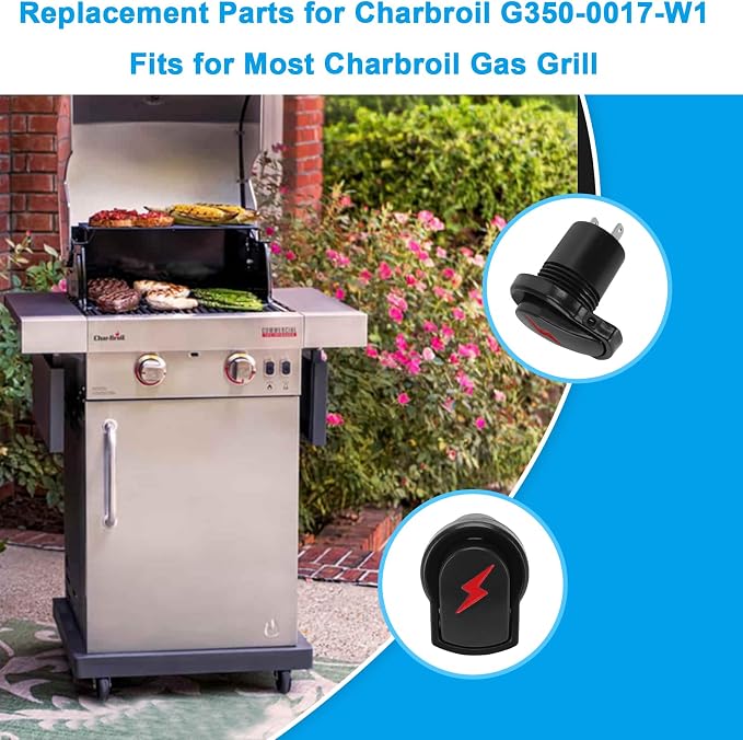 G350-0017-W1 2-Outlets Grill Igniters for Charbroil Electronic Ignition Module Replacement Kit w/Wires and 2 Push Buttons for Charbroil Surefire Ignition Systems