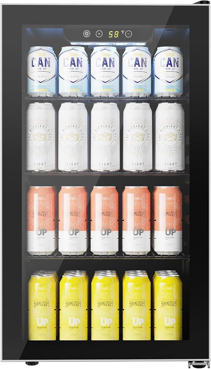 COWSAR Mini Fridge Cooler, 130 Can Beverage Refrigerator with Glass Door, ETL Approved Wine Fridge with Digital Temperature Control, LED Light, Reversible Door for Home, Office, Bar - 3.2 Cu.Ft