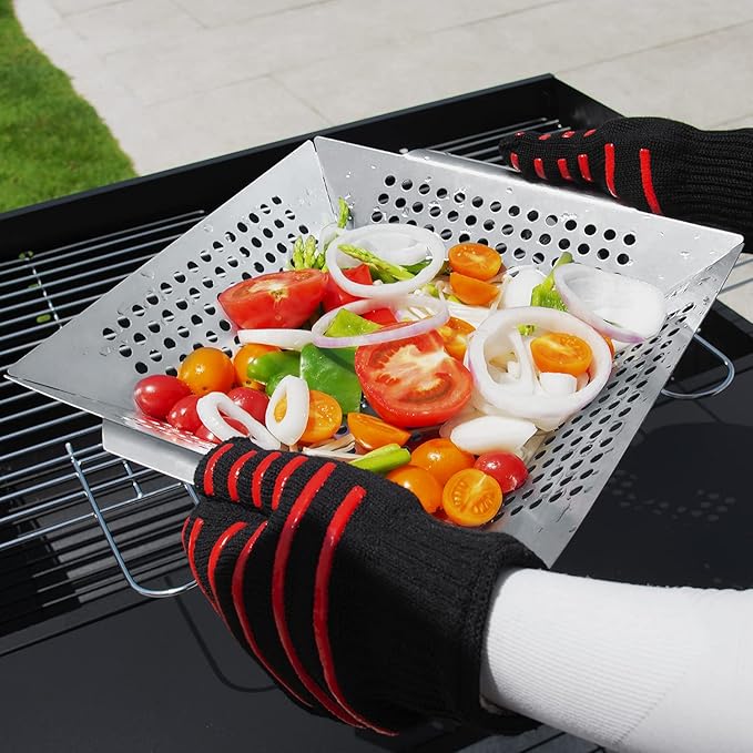 Stainless Steel Grill Basket, Large 12 Inches BBQ Accessories for Vegetable, Shrimps, Kabobs,Work for All Grill by DIMESHY