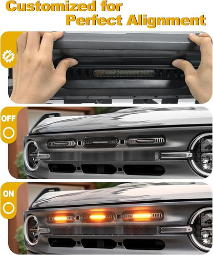 Front Bumper Grill Lights for Ford Bronco 2021-2024 LED Marker Head Light Bar Lamps DRL Insert Accessories, Only Fits Big Bend & Outer Bank 2/4 Door (Amber)