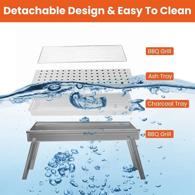 Charcoal Grill,Portable Folding BBQ Grill with Side Table,Tabletop Barbecue Grill with Stainless Steel Grill Net Easy Setup for Outdoor Camping Picnic Party Backyard