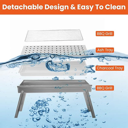 Charcoal Grill,Portable Folding BBQ Grill with Side Table,Tabletop Barbecue Grill with Stainless Steel Grill Net Easy Setup for Outdoor Camping Picnic Party Backyard