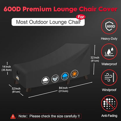 Zettum Outdoor Lounge Chair Cover - Waterproof Patio Chaise Lounge Chair Cover, 600D Heavy Duty Fade-Resistant Outdoor Seating Covers for Pool Lounge Chair, Lawn Bench Furniture 84 x 32 x 32 Inch