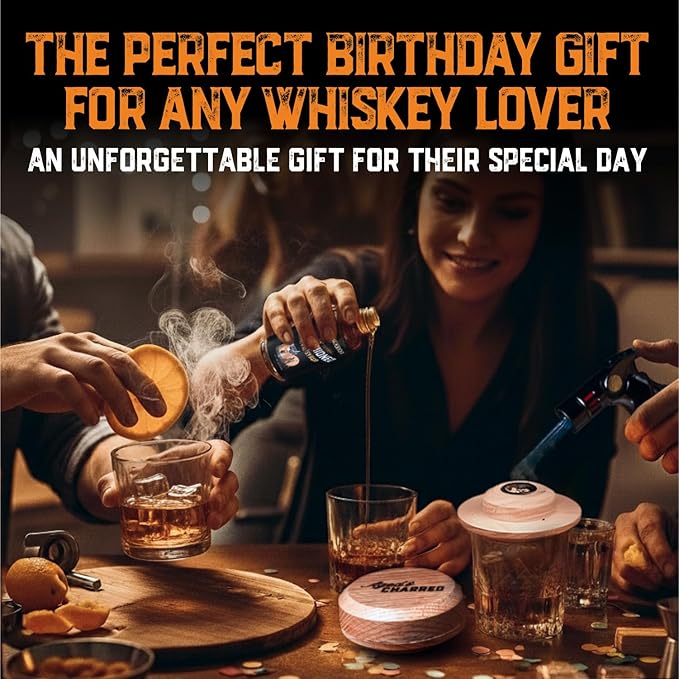 Whiskey Smoker Kit with Torch and Butane and Old Fashioned Syrup - 8 Flavors Wood Chips, 100% USA Oak, High-End Set - Old Fashioned Bourbon Cocktail Smoker Kit Gifts for Men Dad